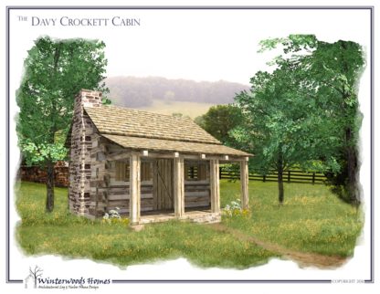 Perspective rendering of The Davy Crockett Cabin cottage home plan