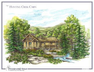 The Hunting Creek log cabin plan rendering