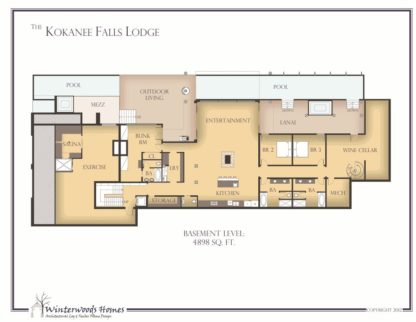 The Kokanee Falls Lodge large cabin floorplan basement
