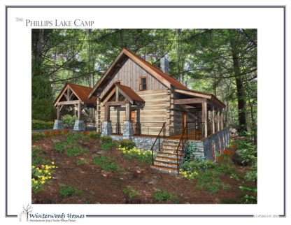 Perspective rendering of Phillips Lake Camp cottage home plan