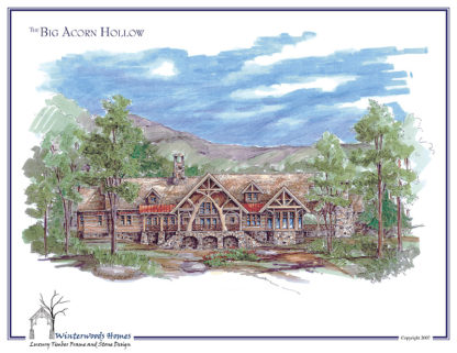 The Big Acorn Hollow large log cabin plan rendering