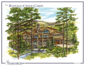 The Buffalo Creek log cabin plan rendering