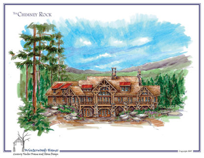 The Chimney Rock large log cabin plan rendering