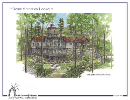 The Dobie Mountain Lookout large log cabin plan rendering
