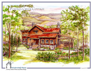 The Pumpkin Creek log cabin plan rendering