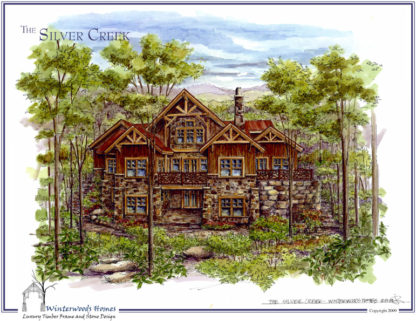 The Silver Creek log cabin plan rendering