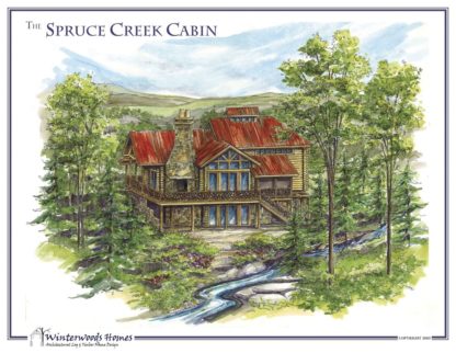 Spruce Creek log cabin plan rendering