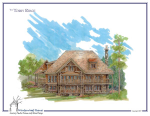 The Torry Ridge large log cabin plan rendering