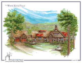 The White Rock Falls large log cabin plan rendering