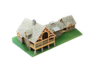 Rear and side of 3D model of our White Rocks Falls cabin plan