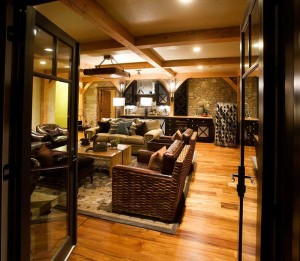 Entertainment room and bar of one of our log cabin plans