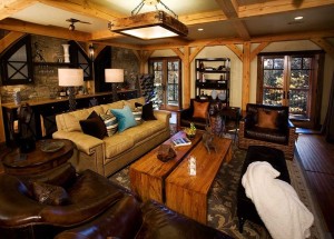 Entertainment room in one of our log home plans