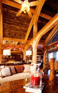 Living room within one of our log house plans
