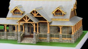 3D cabin design detail of entry and side porch